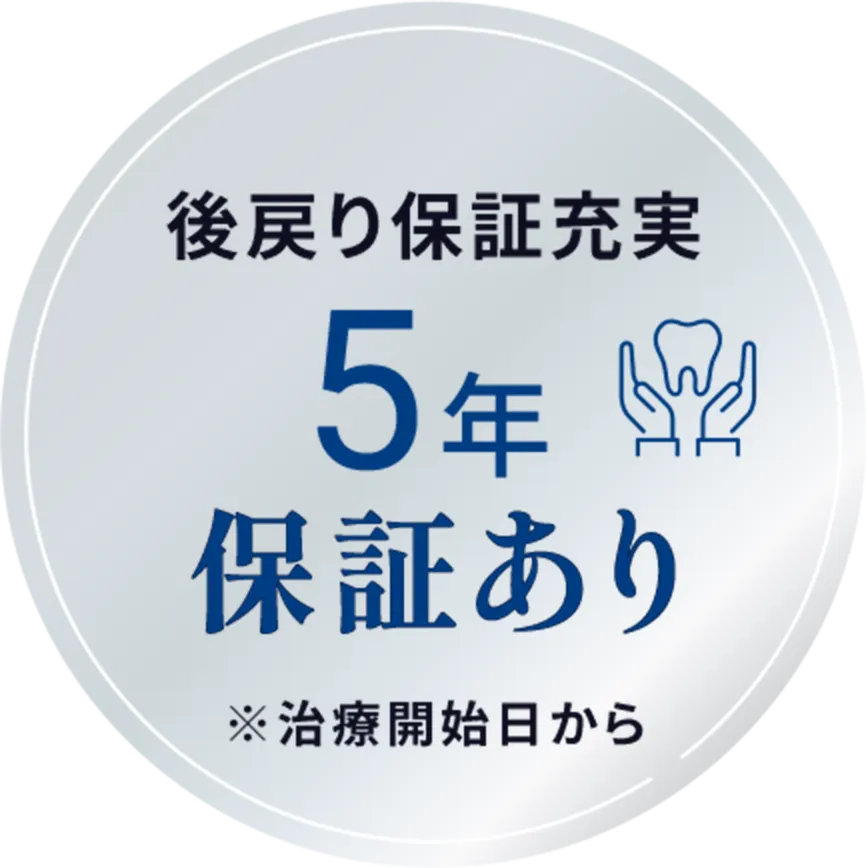 後戻り保障充実5年保証有　※治療開始日から
